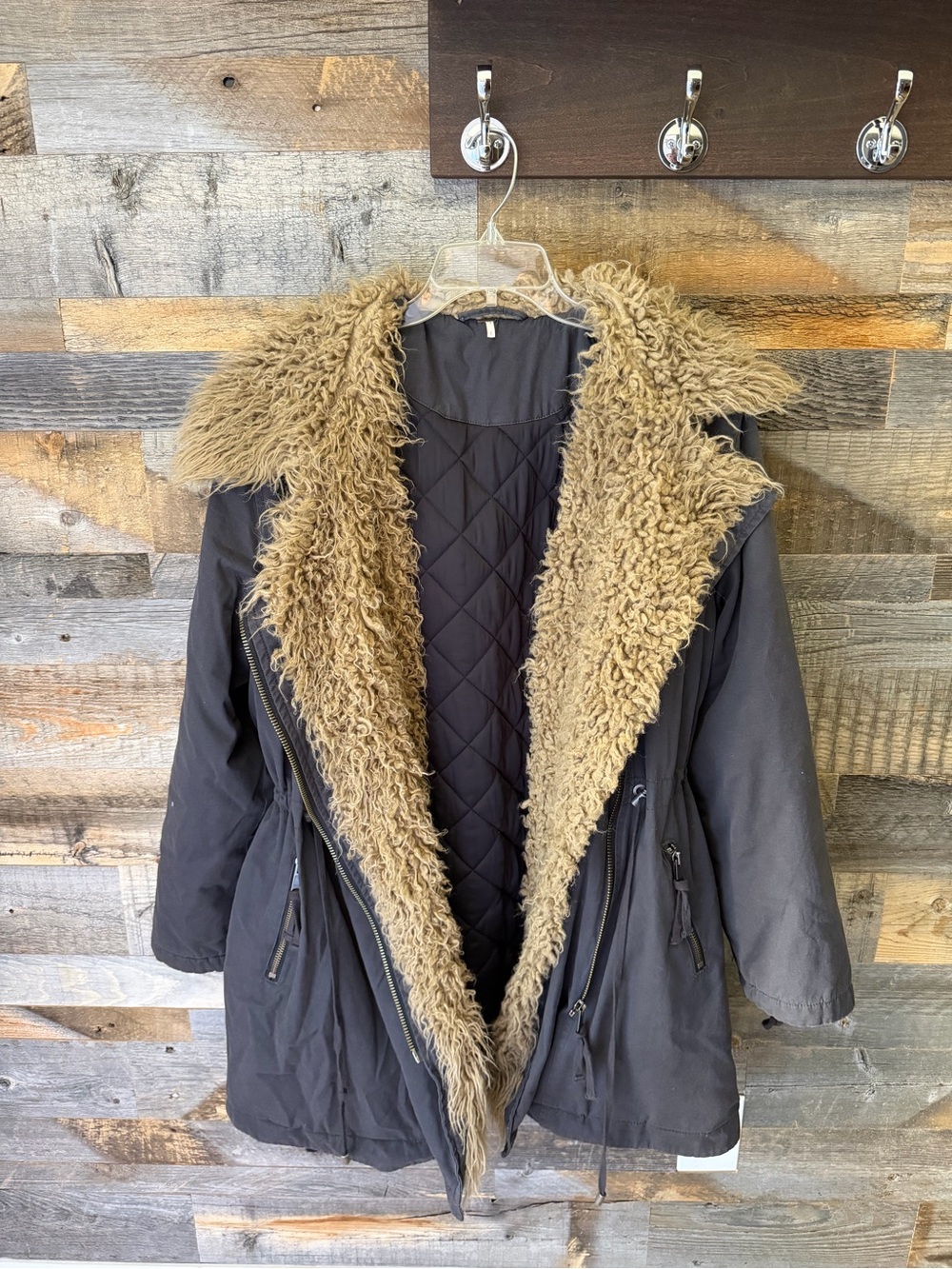 Free People Gray Oversized Parka With Faux Fur Extreme Moto Coat, S - Picture 3 of 7